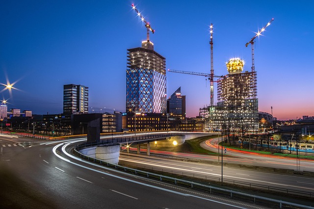 construction, build, work, city, nature, gothenburg, sunset, sweden, high-rise buildings, cityscape